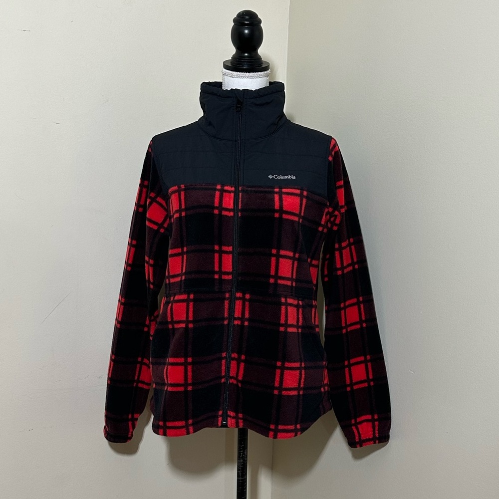 Columbia Women’s Plaid Fleece Jacket Small Full Zip Outdoor Cozy